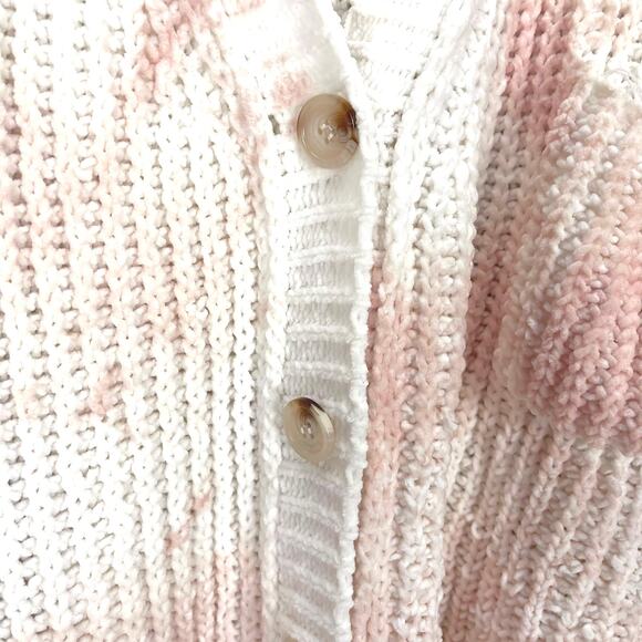 POL Women's 1/2 Sleeve OVERSIZED SLOUCH SWEATER Pink White BUTTON FRONT Small - Picture 4 of 7